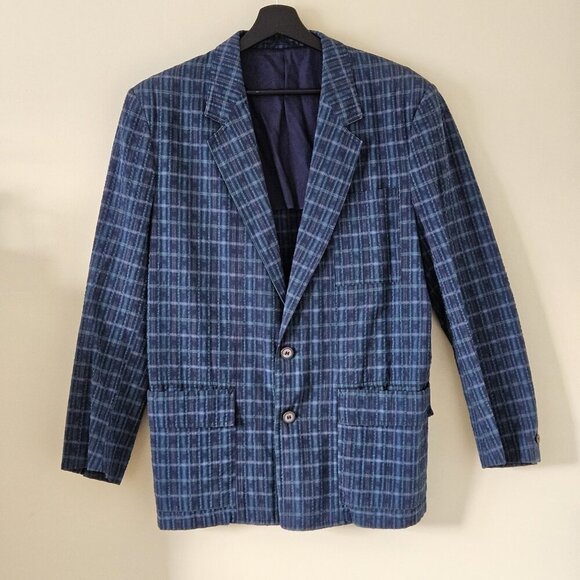 Azzurra Blazer Men 46 R Multi Seersucker Cotton Lined Sleeves Double Vented Boho - Picture 1 of 16